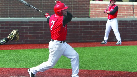 Youngstown State University shortstop Shane Willoughby (7) drove in a career-high three RBIs against Bowling Green State University. Willoughby’s double in the bottom of the second inning gave the Penguins a 2-1 lead. Photo courtesy of YSU Sports Information.